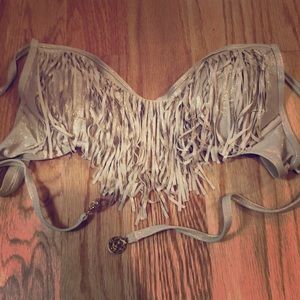Luli Fama gold fringe bikini top